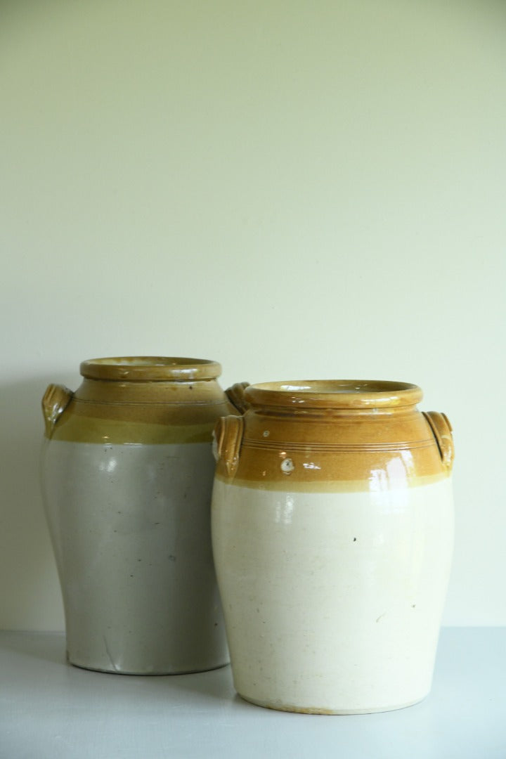 Pair Large English Stoneware Crock Pots