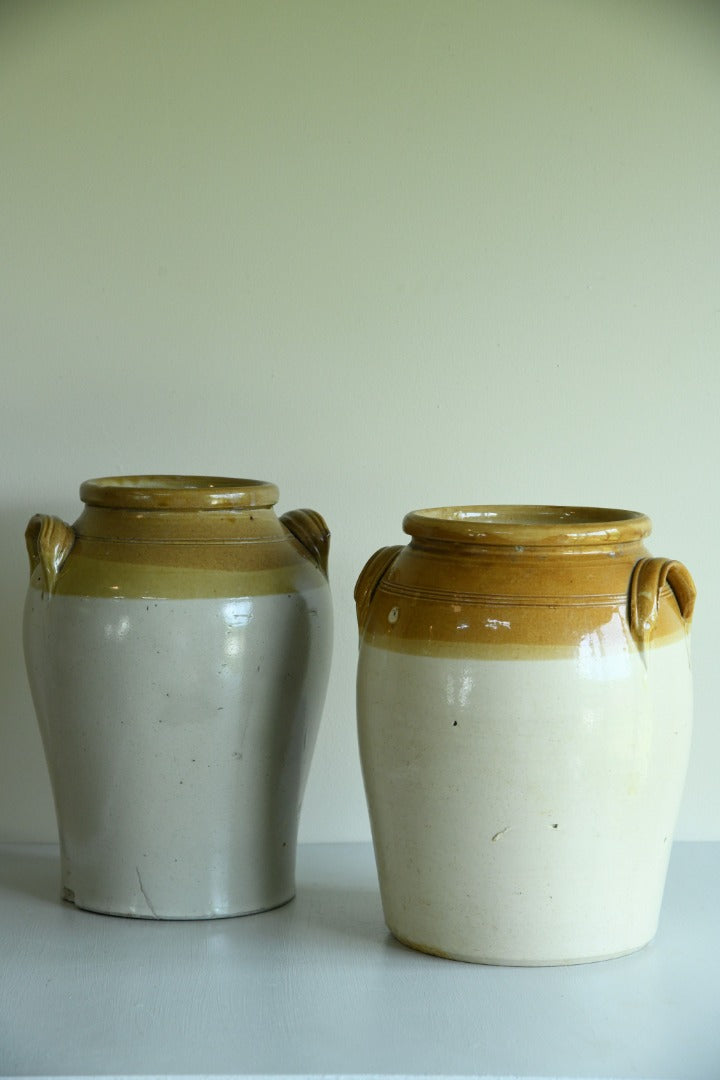 Pair Large English Stoneware Crock Pots