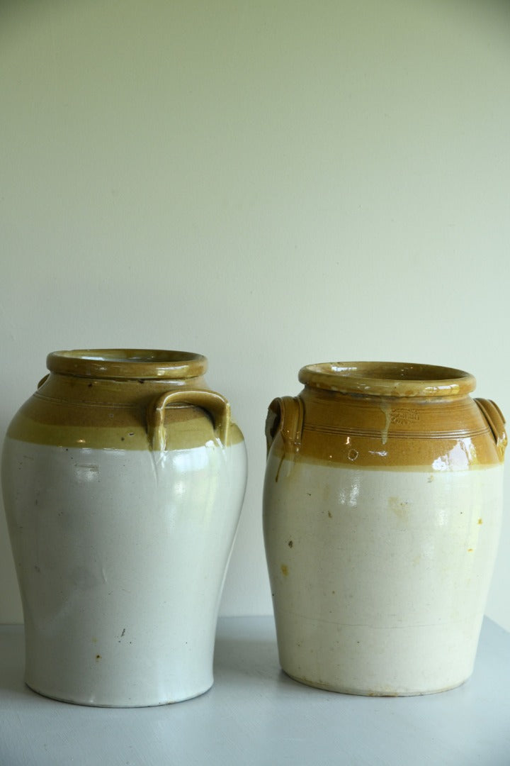 Pair Large English Stoneware Crock Pots