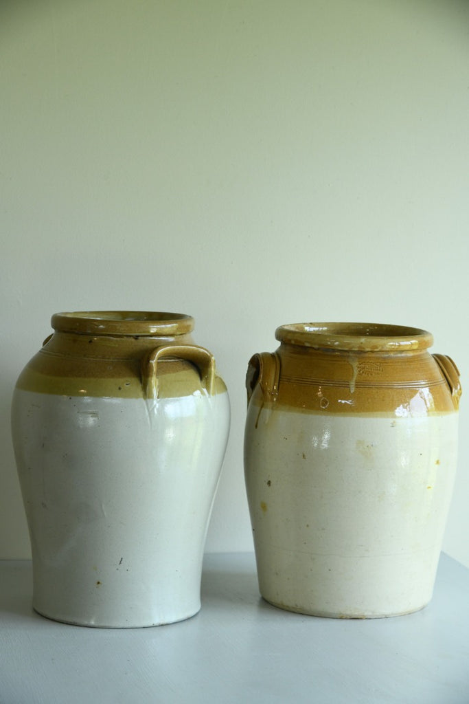 Pair Large English Stoneware Crock Pots