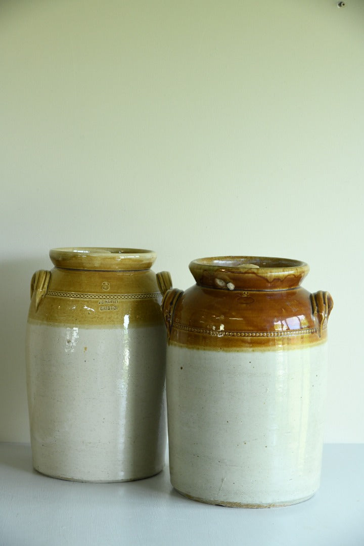 Pair Large Antique Bristol Stoneware Crock Pots