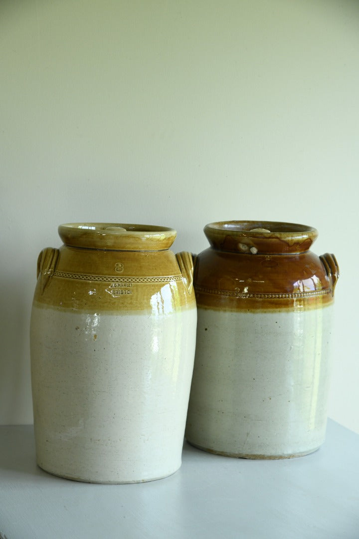 Pair Large Antique Bristol Stoneware Crock Pots