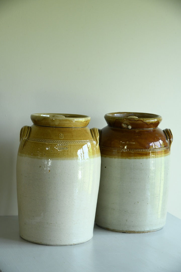 Pair Large Antique Bristol Stoneware Crock Pots