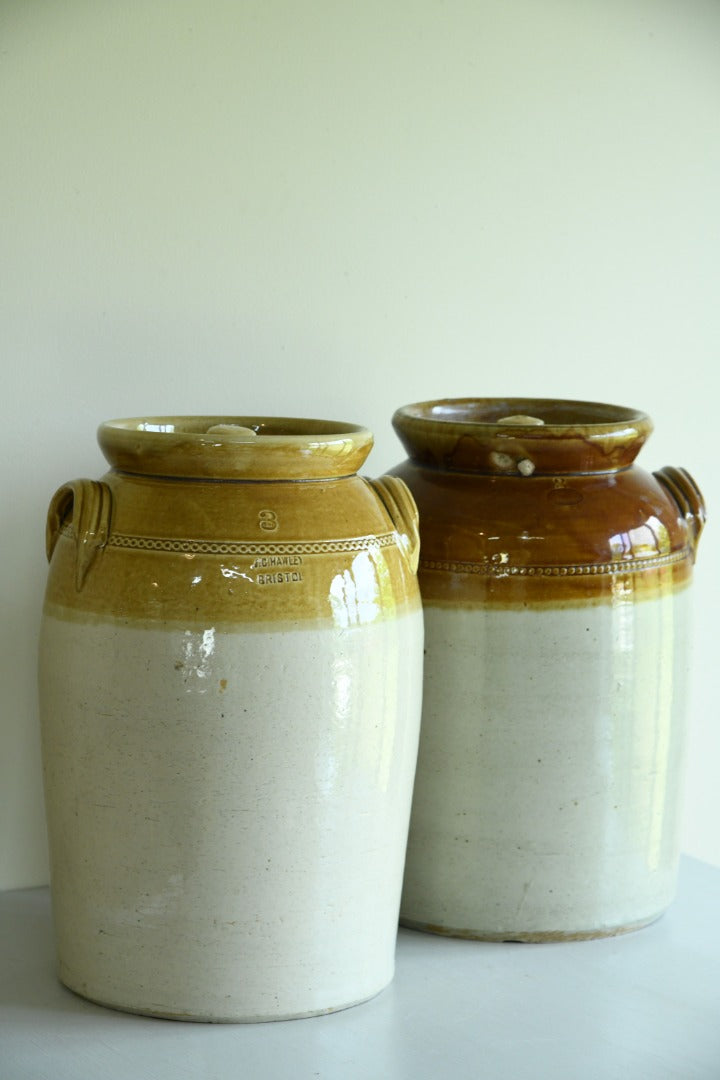 Pair Large Antique Bristol Stoneware Crock Pots