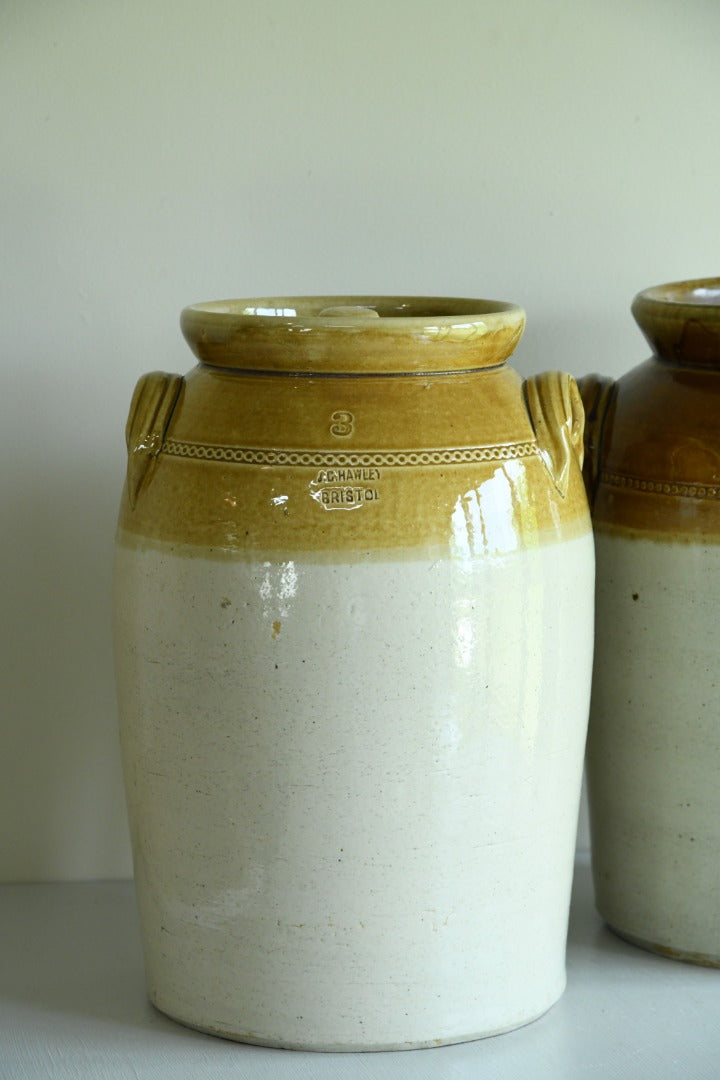 Pair Large Antique Bristol Stoneware Crock Pots