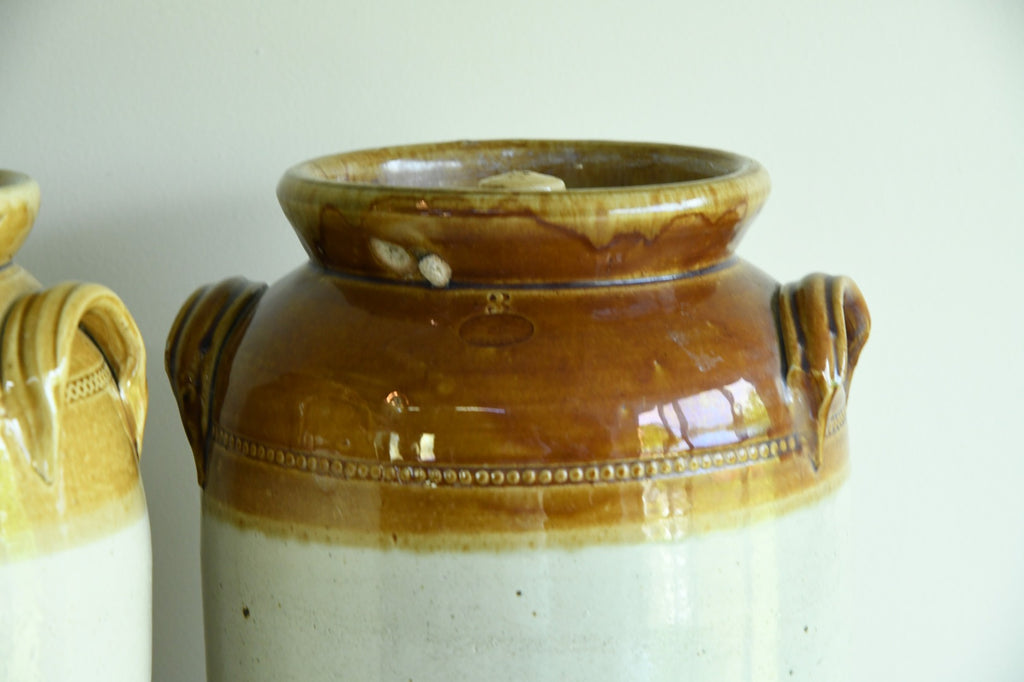 Pair Large Antique Bristol Stoneware Crock Pots