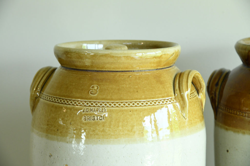 Pair Large Antique Bristol Stoneware Crock Pots