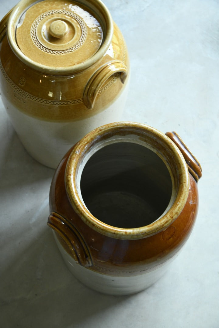 Pair Large Antique Bristol Stoneware Crock Pots