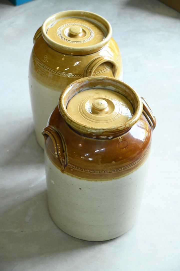 Pair Large Antique Bristol Stoneware Crock Pots