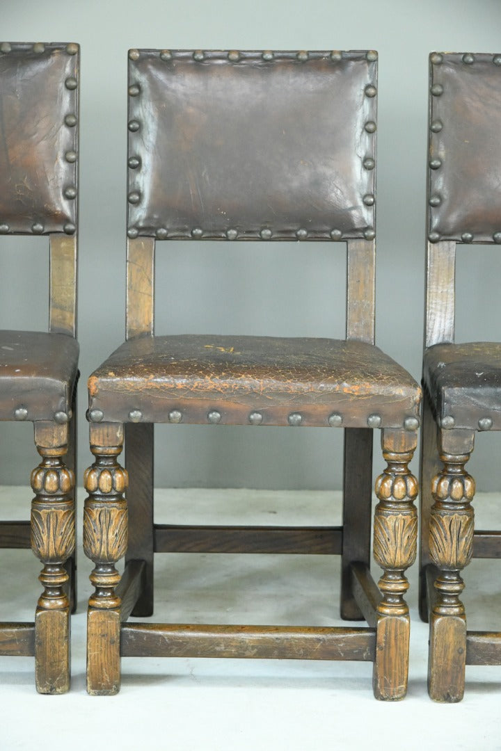 6 Cromwellian Style Brown Leather Dining Chairs