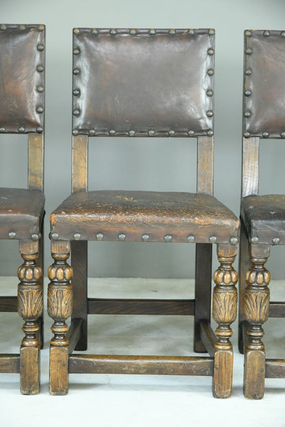 6 Cromwellian Style Brown Leather Dining Chairs