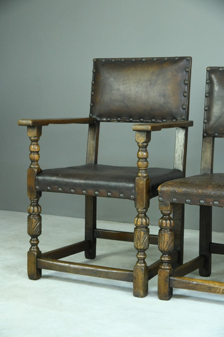 6 Cromwellian Style Brown Leather Dining Chairs