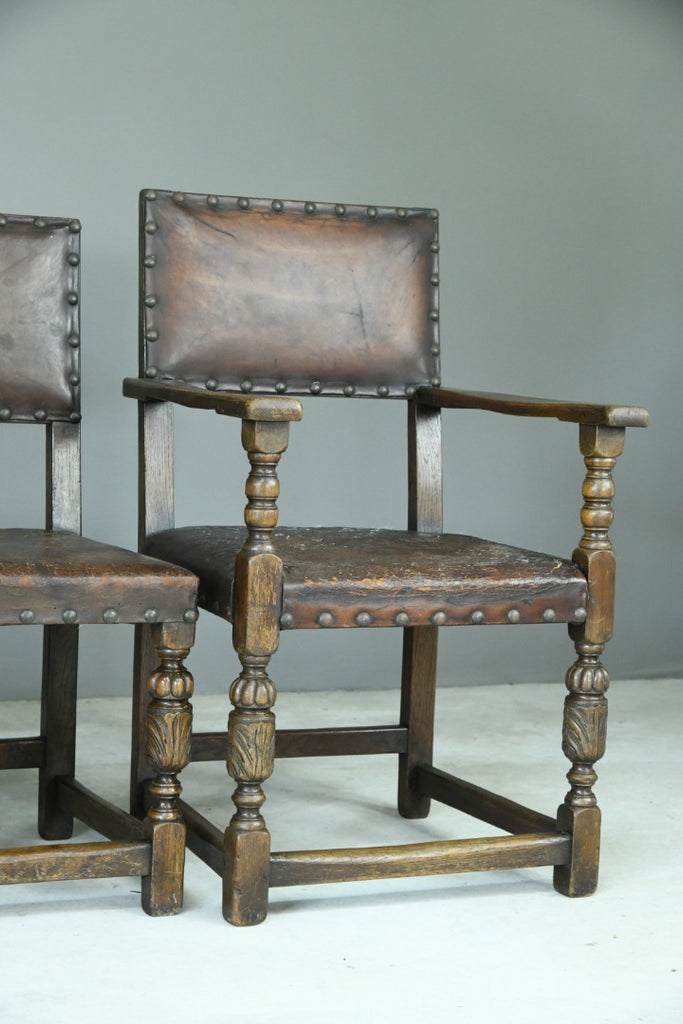 6 Cromwellian Style Brown Leather Dining Chairs
