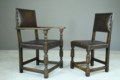 6 Cromwellian Style Brown Leather Dining Chairs