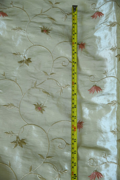 Pair Vintage Silk Taffeta Floral Curtains