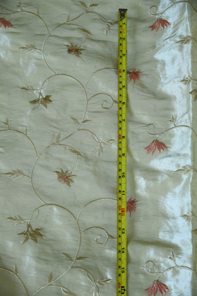 Pair Vintage Silk Taffeta Floral Curtains