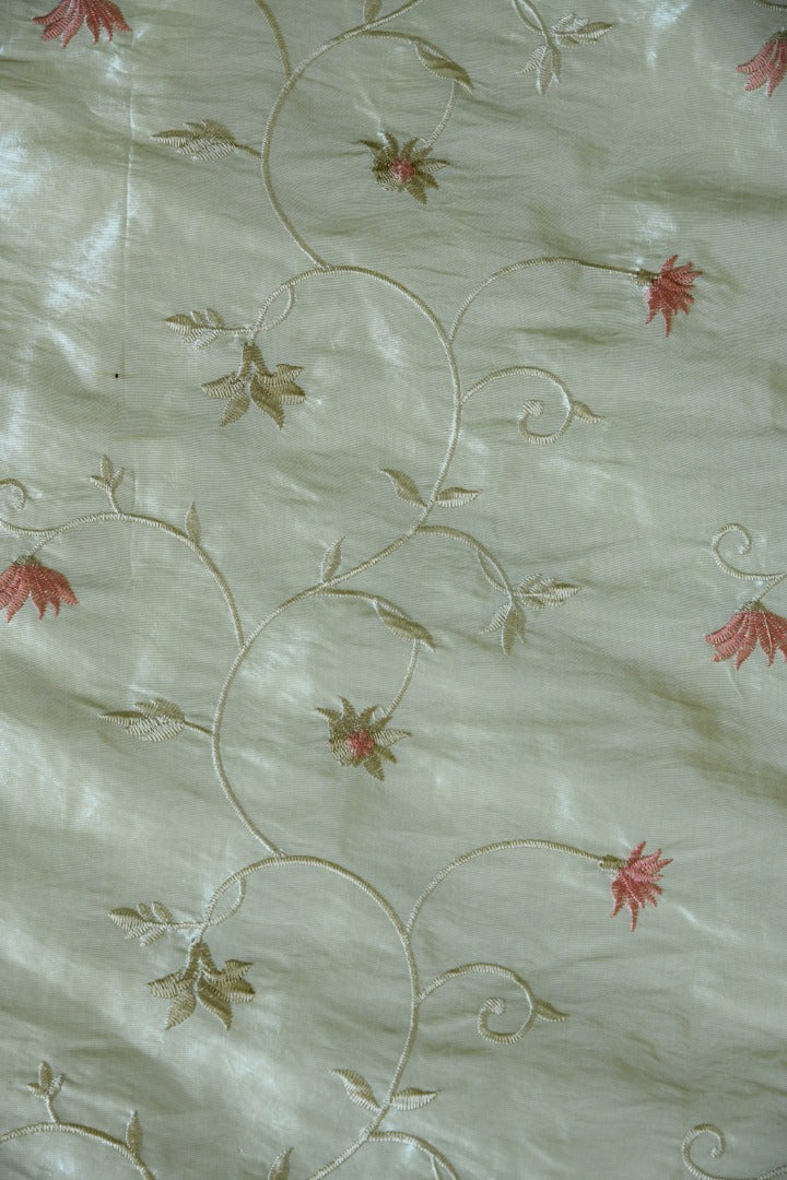 Pair Vintage Silk Taffeta Floral Curtains