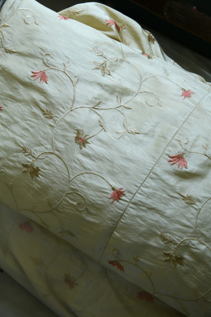 Pair Vintage Silk Taffeta Floral Curtains