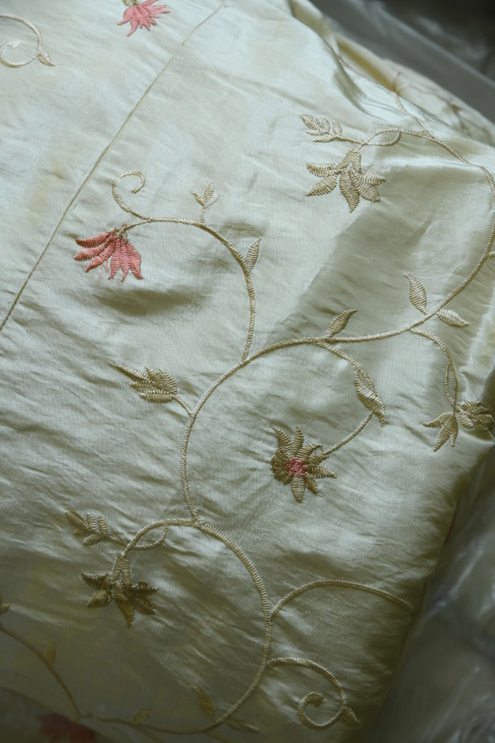 Pair Vintage Silk Taffeta Floral Curtains