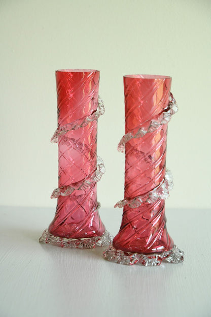 Pair Victorian Cranberry Glass Vase