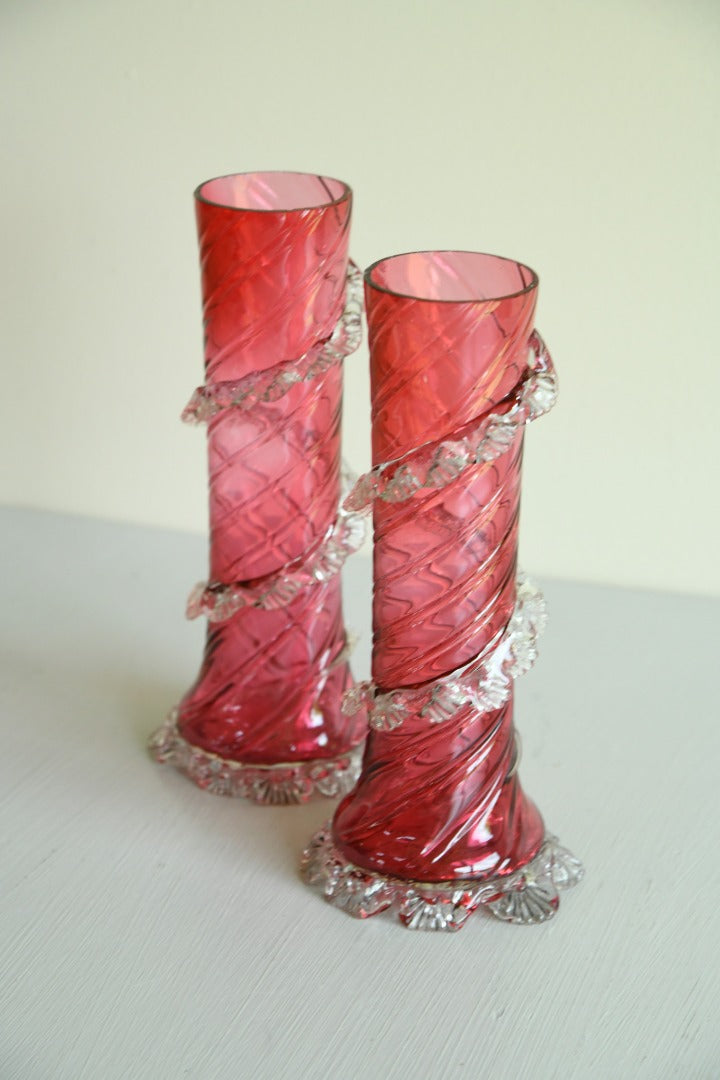 Pair Victorian Cranberry Glass Vase