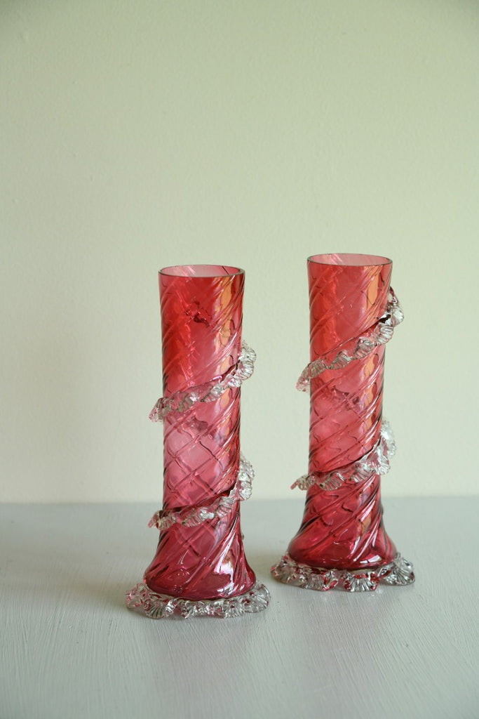 Pair Victorian Cranberry Glass Vase