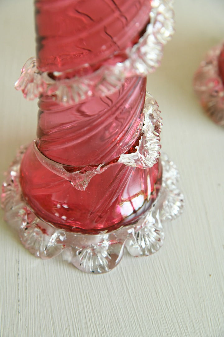 Pair Victorian Cranberry Glass Vase