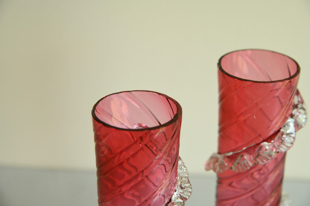 Pair Victorian Cranberry Glass Vase