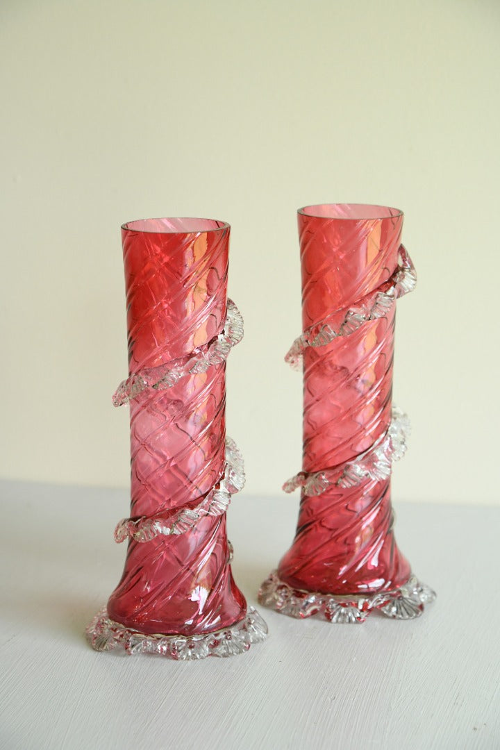 Pair Victorian Cranberry Glass Vase