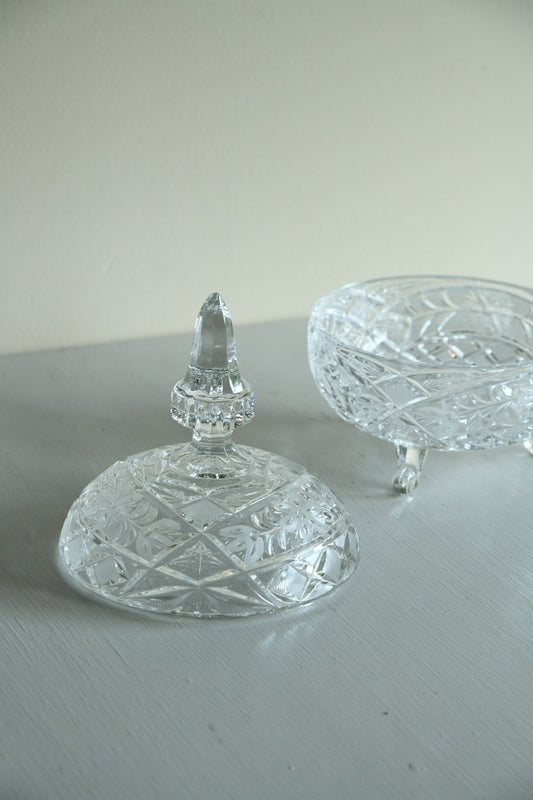 Stunning Quality Etched & Cut Glass Covered Pot - Dressing Table