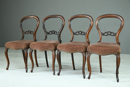 Set 4 Victorian Rosewood Balloon Back Dining Chairs