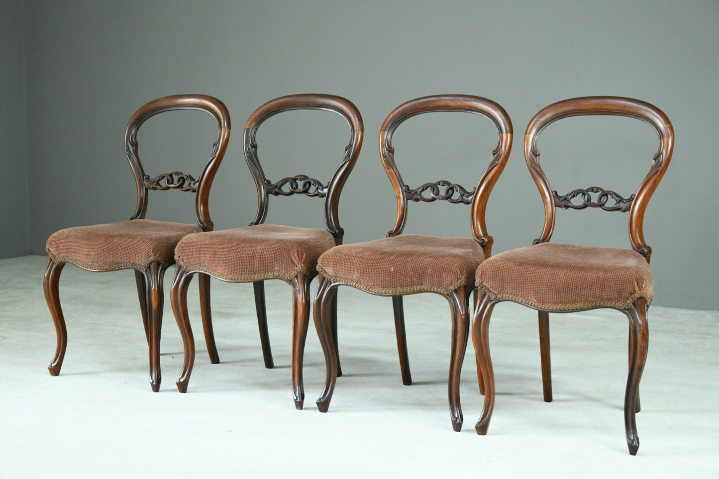 Set 4 Victorian Rosewood Balloon Back Dining Chairs