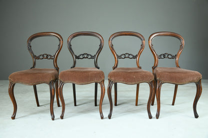 Set 4 Victorian Rosewood Balloon Back Dining Chairs