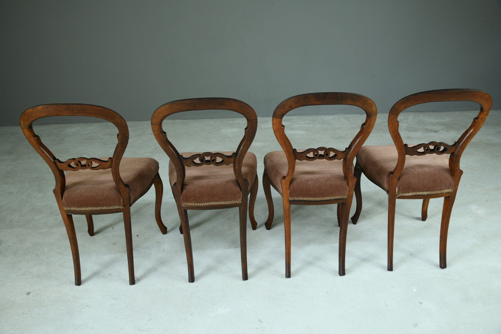 Set 4 Victorian Rosewood Balloon Back Dining Chairs