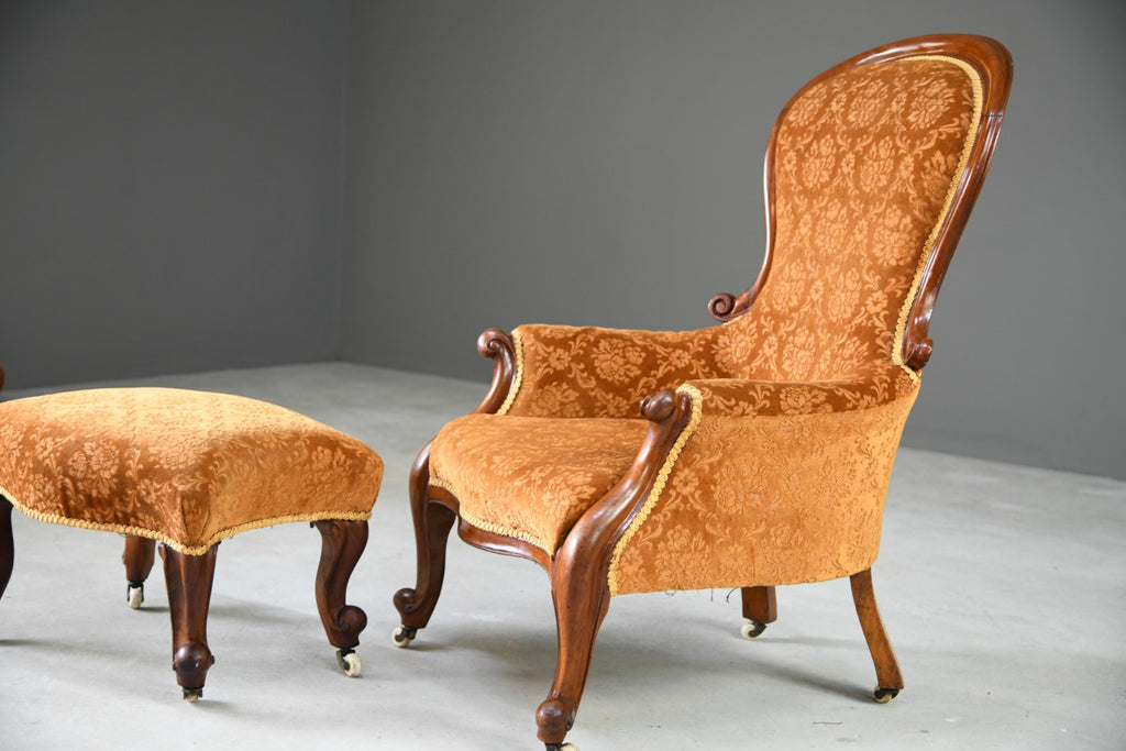 Antique Victorian Mahogany Armchair & Footstool