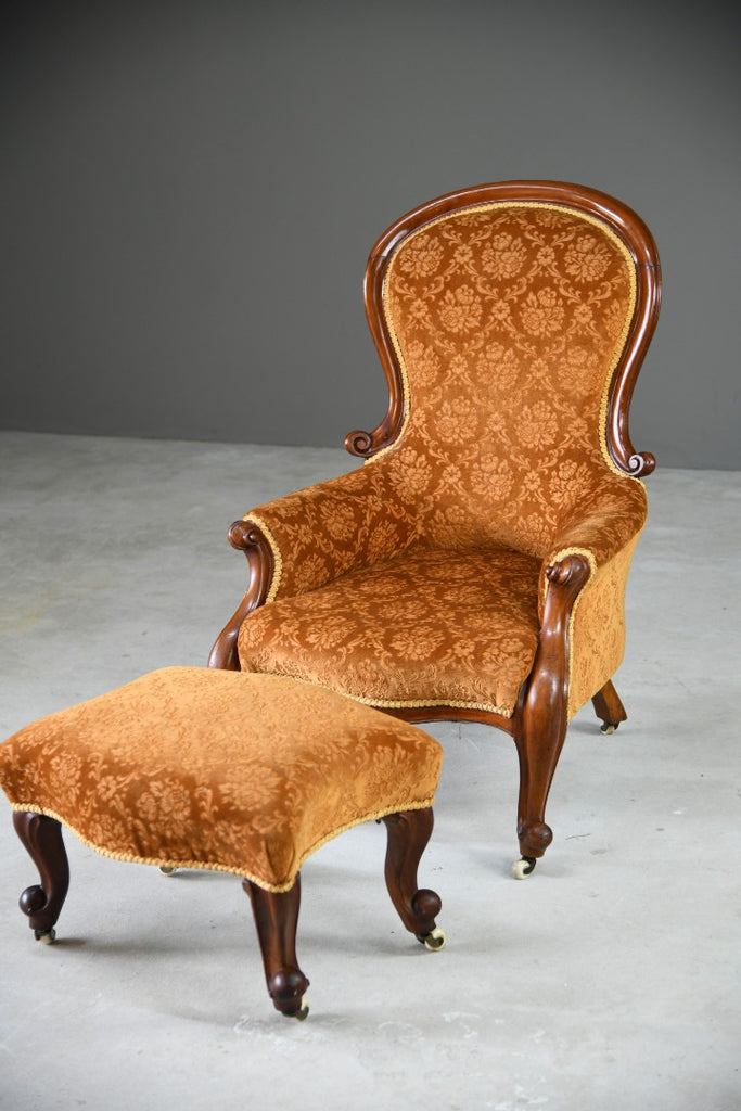 Antique Victorian Mahogany Armchair & Footstool