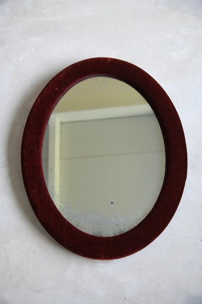 Antique Vintage Red Velvet Oval Wall Mirror