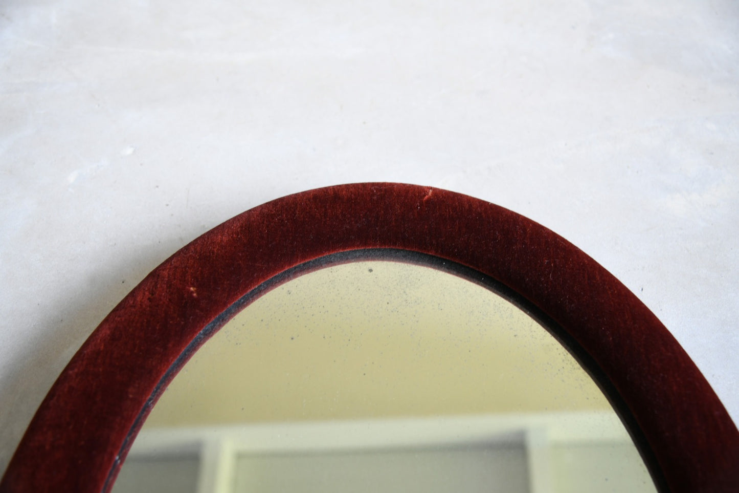 Antique Vintage Red Velvet Oval Wall Mirror