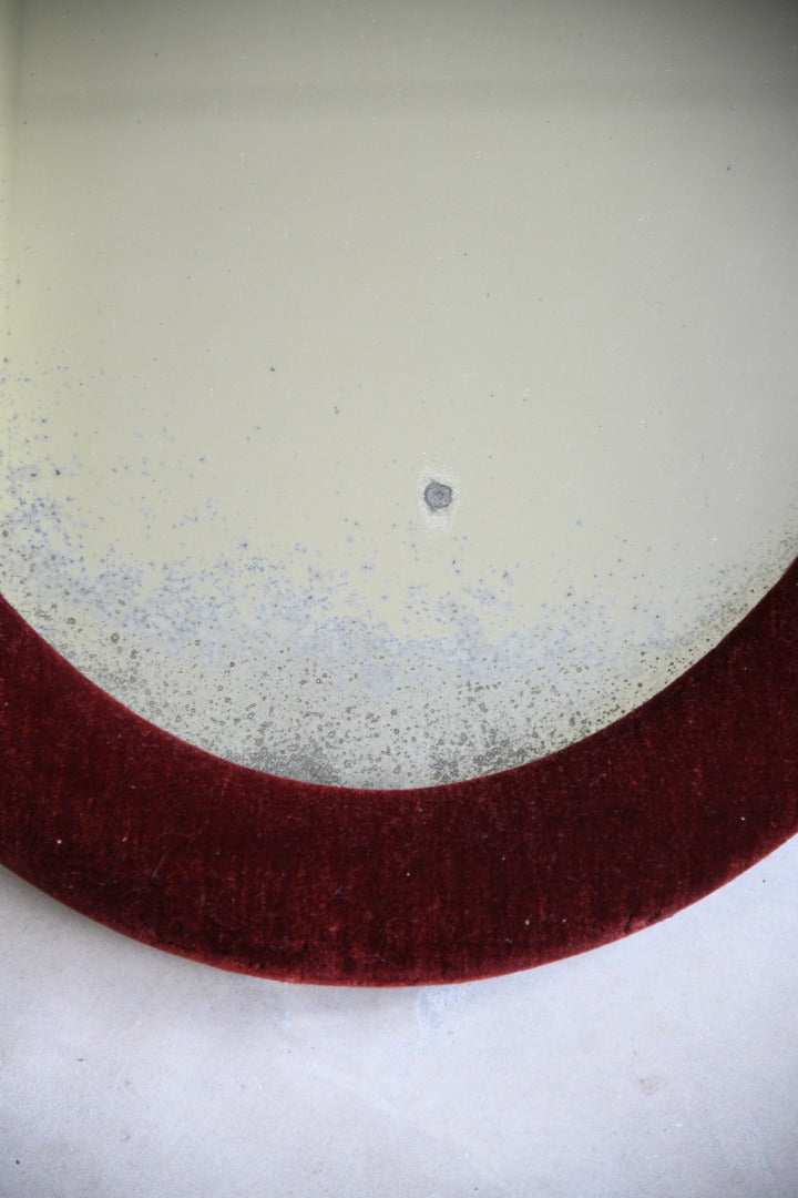 Antique Vintage Red Velvet Oval Wall Mirror