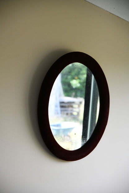 Antique Vintage Red Velvet Oval Wall Mirror