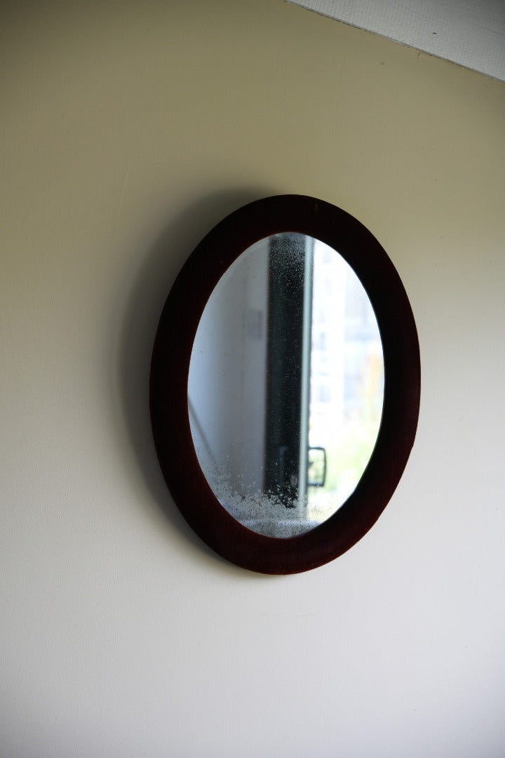 Antique Vintage Red Velvet Oval Wall Mirror