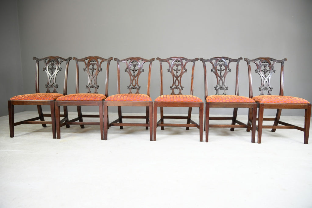 Set 6 20th Century Mahogany Chippendale Style Dining Chairs