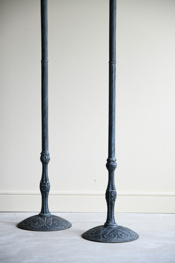 Pair Wrought Iron & Cooper Patio Oil Lamps