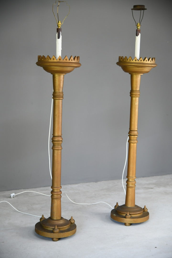 Pair Large Gold Standard Lamps