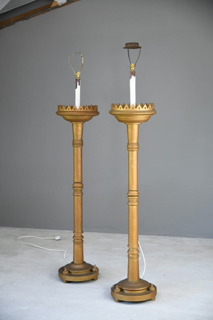 Pair Large Gold Standard Lamps