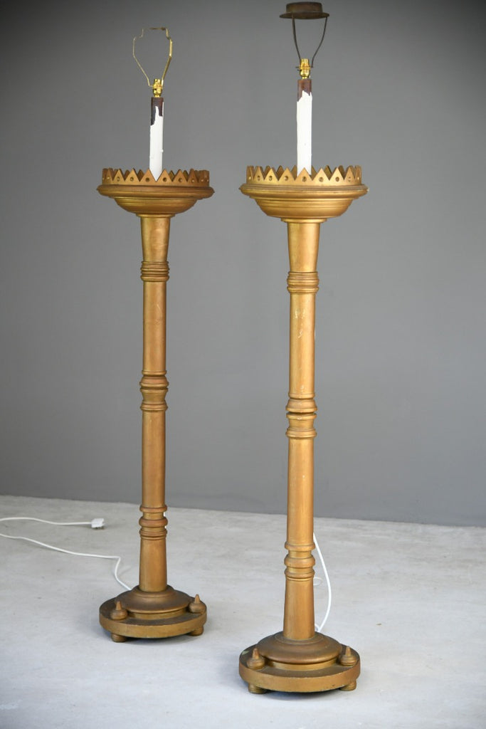 Pair Large Gold Standard Lamps