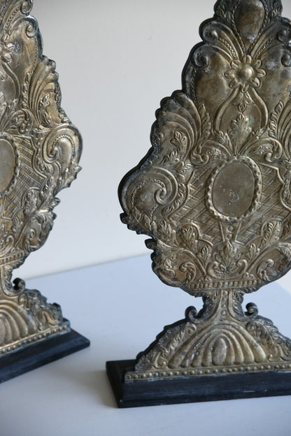 Pair Large Pressed Metal Candle Holders