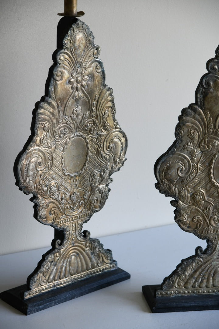 Pair Large Pressed Metal Candle Holders