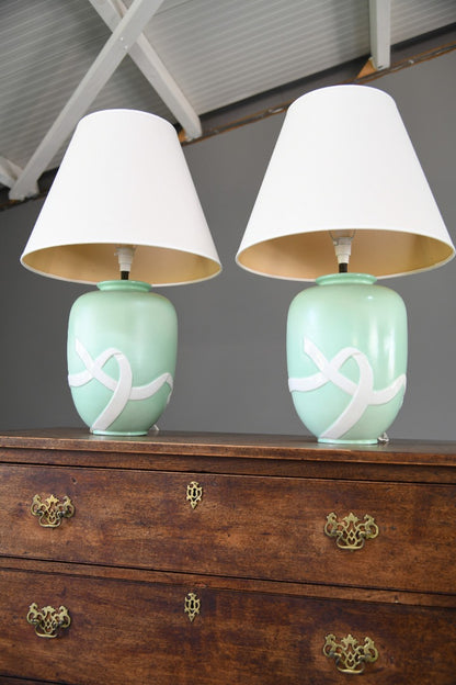 Pair Mint Green Ceramic Lamps