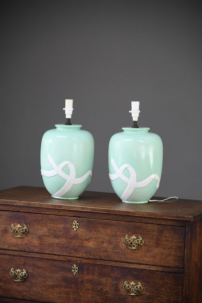 Pair Mint Green Ceramic Lamps